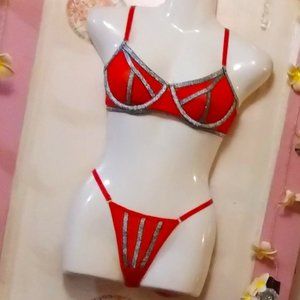 Sparkle Stripe (S) Racy Red Lingerie Set - NWOT